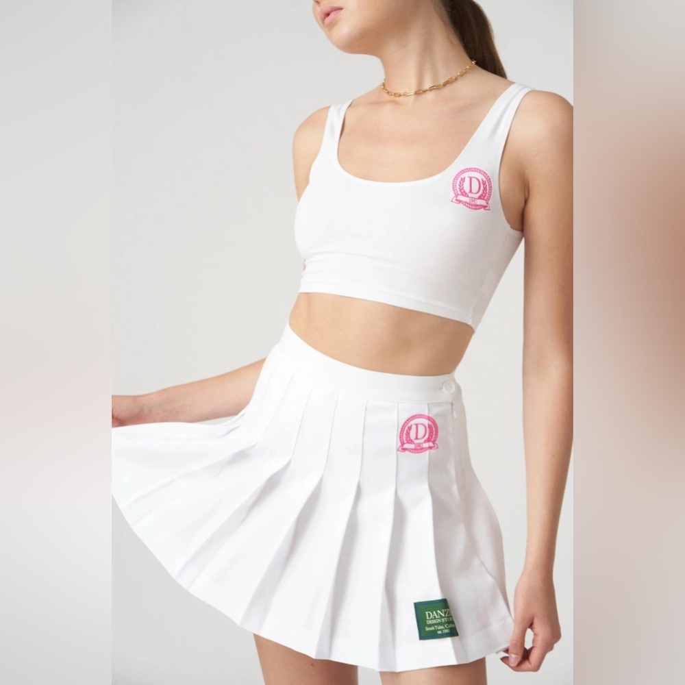 DANZY White Pink Pleated Tennis Skirt S